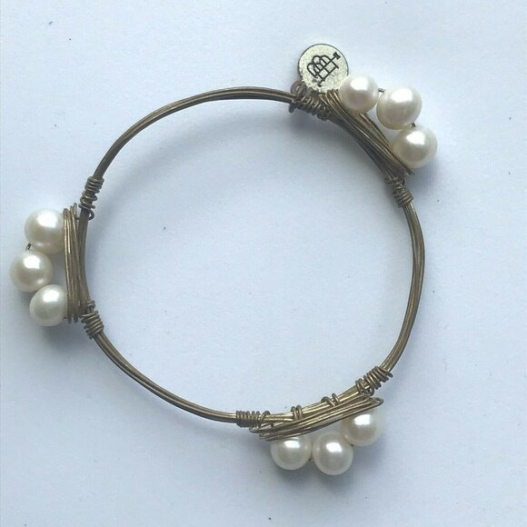 Bourbon & Boweties Gold Wire Wrap Pearl Bracelet - Picture 4 of 7